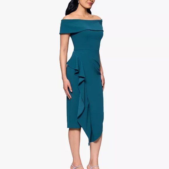 Chic One-Shoulder Dark Green Dress - Picture 3 of 9